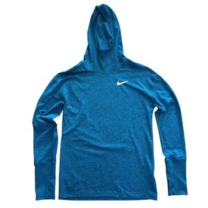 Nike Running Dri-FIT Blue Heather Scuba Hoodie Thumbhole Mens Small S